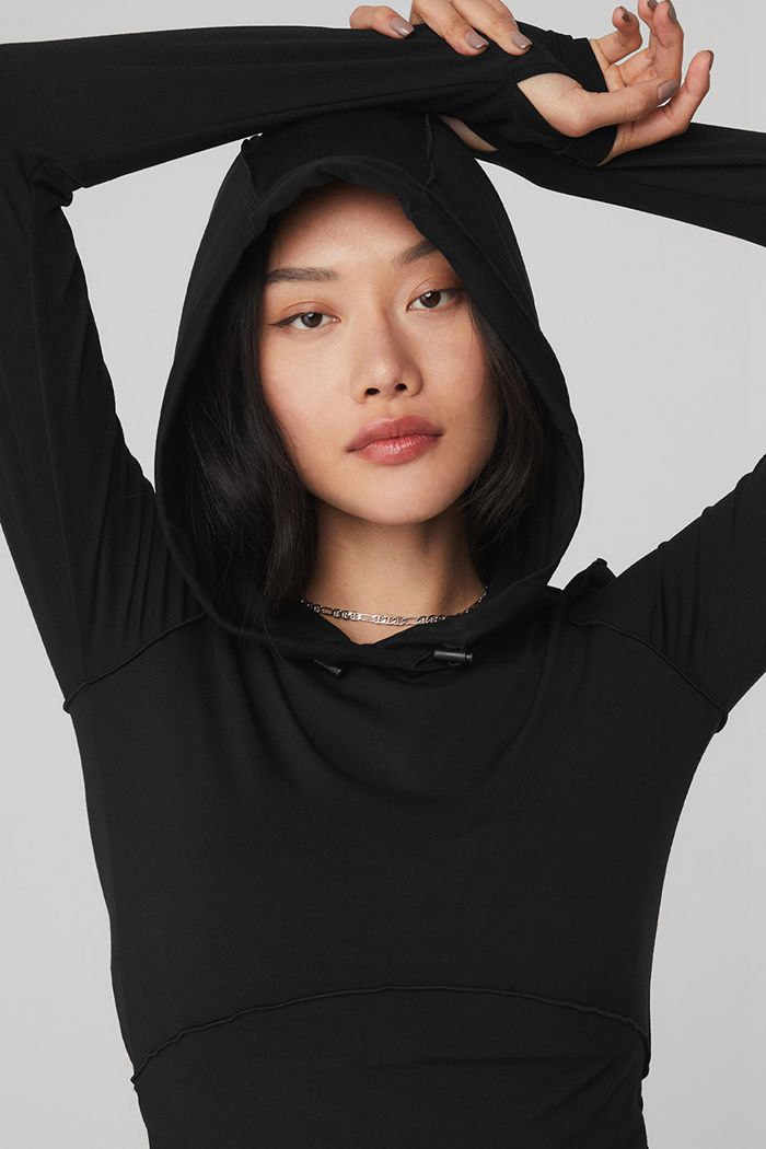 Alo Yoga Alosoft Hooded Runner Women's Long Sleeve Black | 39XABMTRL