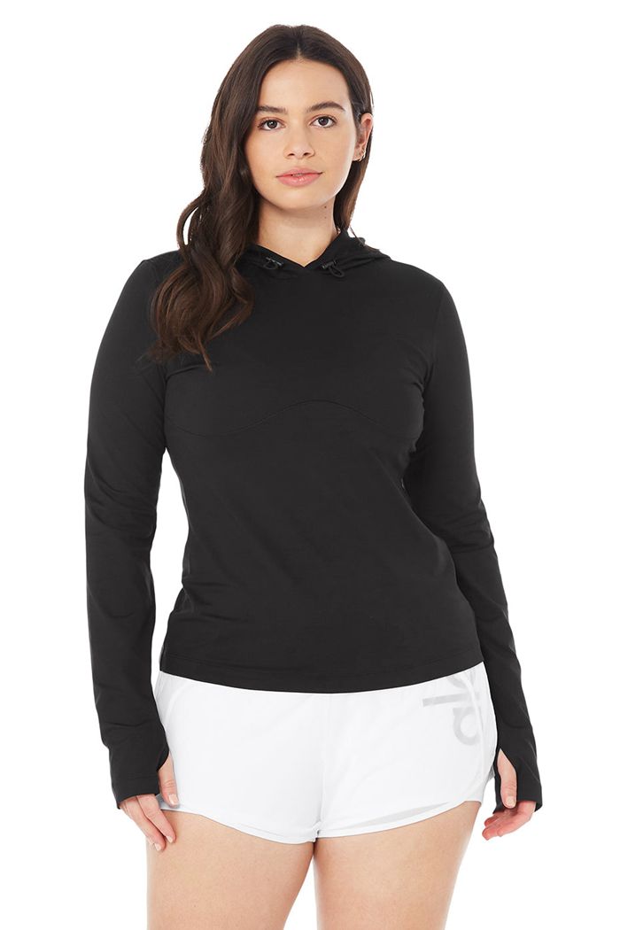 Alo Yoga Alosoft Hooded Runner Women's Long Sleeve Black | 39XABMTRL