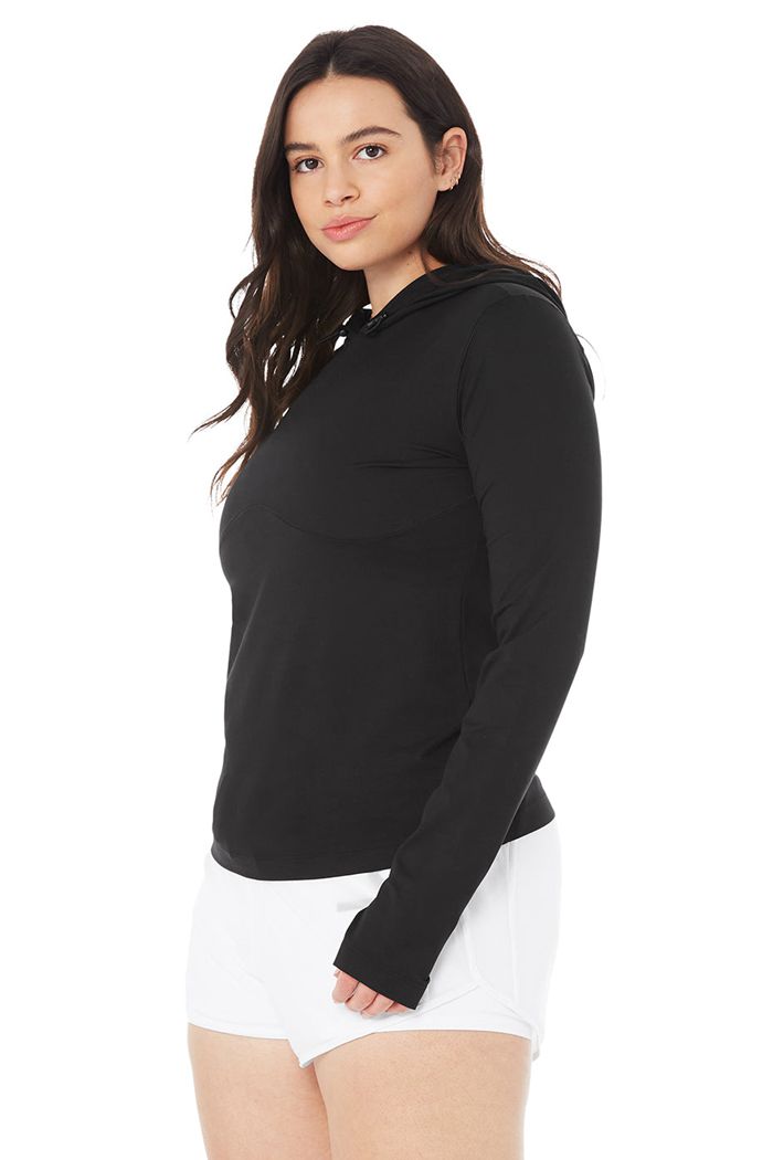 Alo Yoga Alosoft Hooded Runner Women's Long Sleeve Black | 39XABMTRL