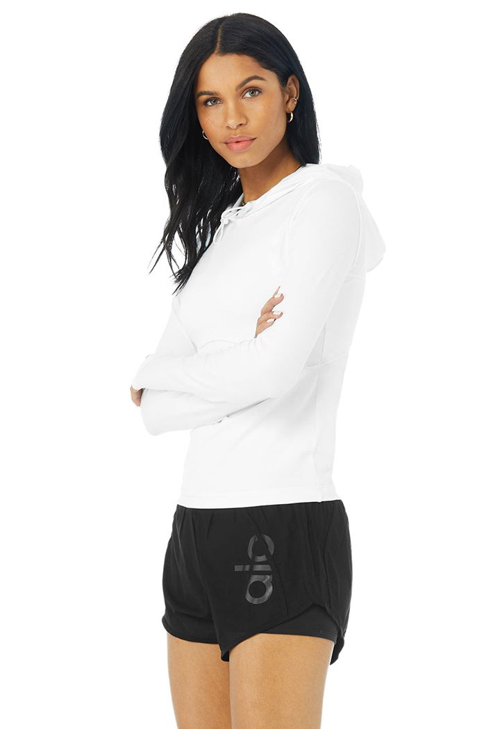 Alo Yoga Alosoft Hooded Runner Women's Long Sleeve White | 50OWTXRSB