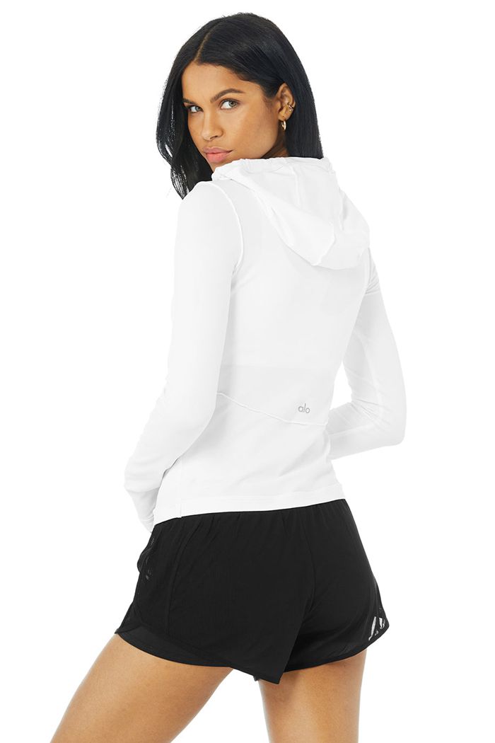 Alo Yoga Alosoft Hooded Runner Women's Long Sleeve White | 50OWTXRSB