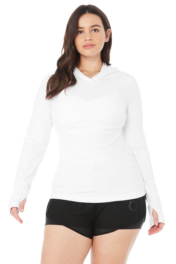 Alo Yoga Alosoft Hooded Runner Women's Long Sleeve White | 50OWTXRSB