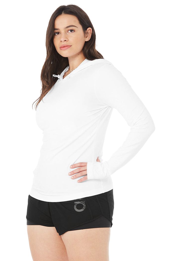 Alo Yoga Alosoft Hooded Runner Women's Long Sleeve White | 50OWTXRSB