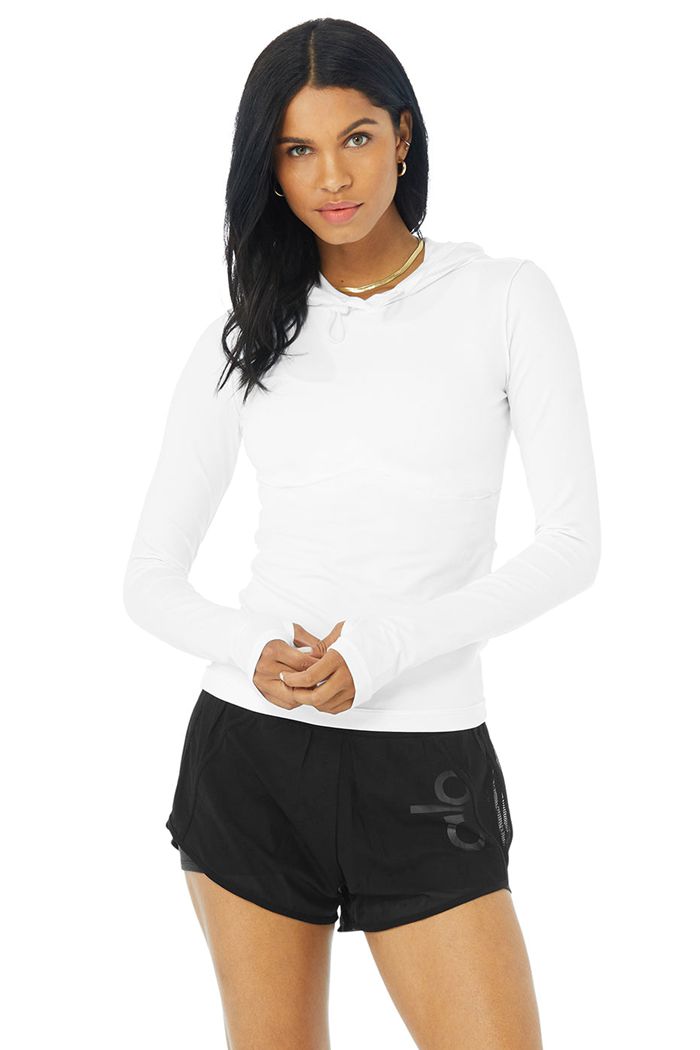 Alo Yoga Alosoft Hooded Runner Women\'s Long Sleeve White | 50OWTXRSB