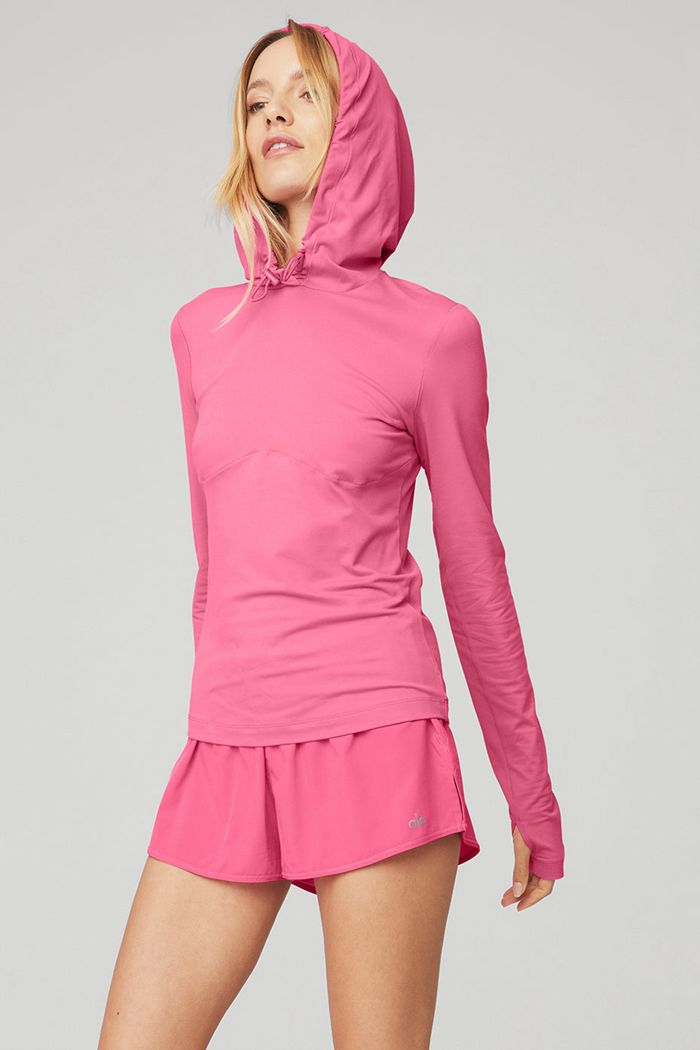 Alo Yoga Alosoft Hooded Runner Women's Long Sleeve Pink Fuchsia | 69WXJKLMU