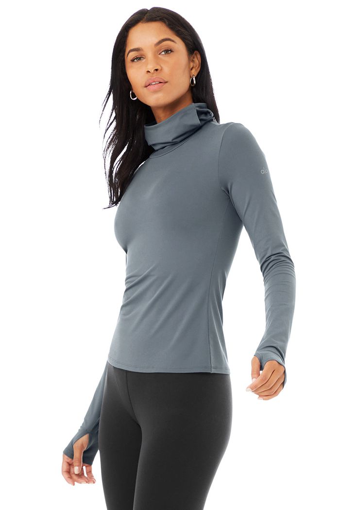 Alo Yoga Alosoft Protection Turtleneck Women's Long Sleeve Grey | 83CWTUOIH