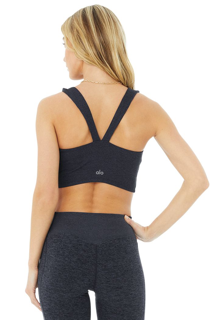 Alo Yoga Alosoft Ribbed Chic Women's Tank Tops Navy | 10GVBMZWL