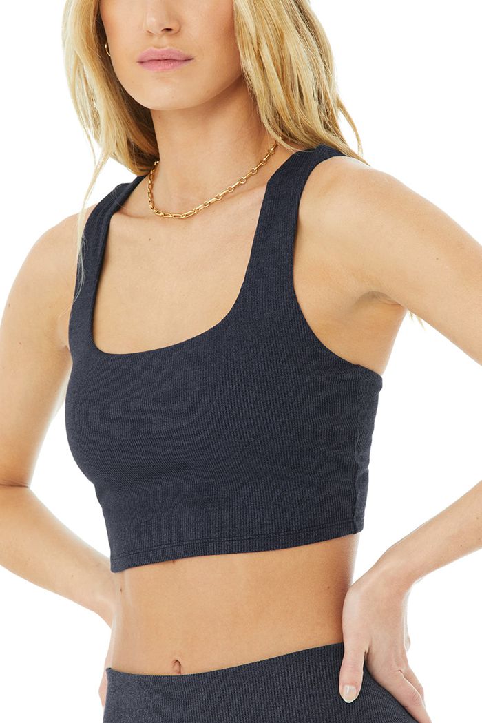 Alo Yoga Alosoft Ribbed Chic Women's Tank Tops Navy | 10GVBMZWL