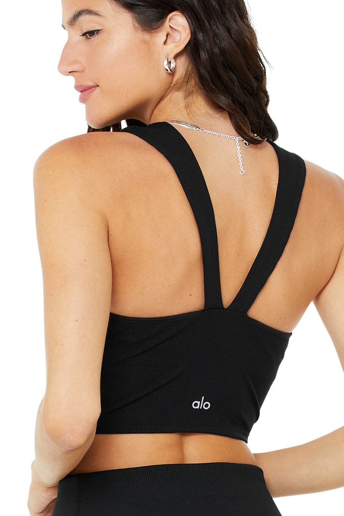 Alo Yoga Alosoft Ribbed Chic Women's Tank Tops Black | 85OYNKVZD