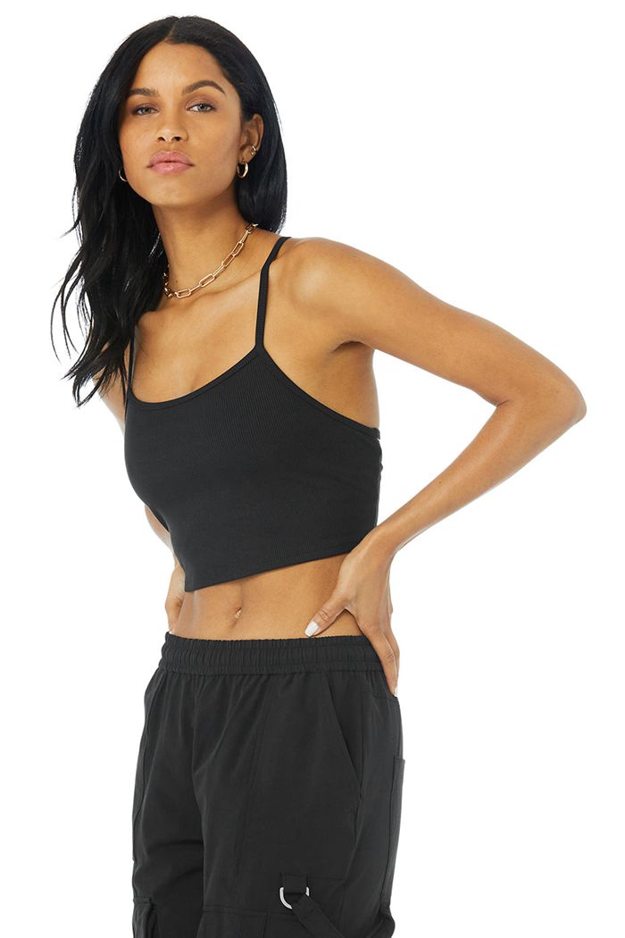 Alo Yoga Alosoft Ribbed Crop Calm Women's Tank Tops Black | 42AHLBMQE