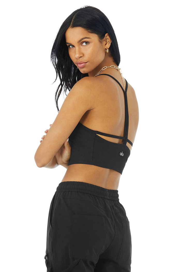 Alo Yoga Alosoft Ribbed Crop Calm Women's Tank Tops Black | 42AHLBMQE