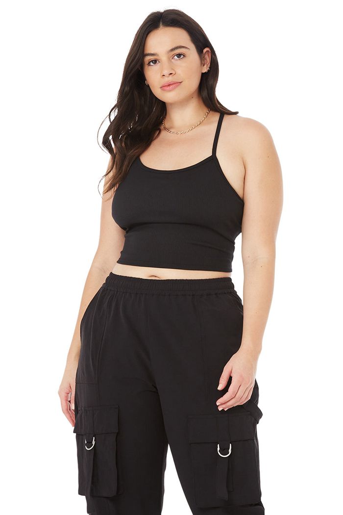 Alo Yoga Alosoft Ribbed Crop Calm Women's Tank Tops Black | 42AHLBMQE