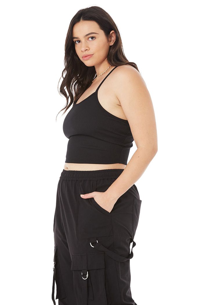 Alo Yoga Alosoft Ribbed Crop Calm Women's Tank Tops Black | 42AHLBMQE