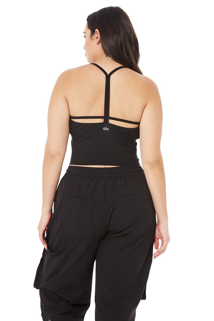 Alo Yoga Alosoft Ribbed Crop Calm Women's Tank Tops Black | 42AHLBMQE