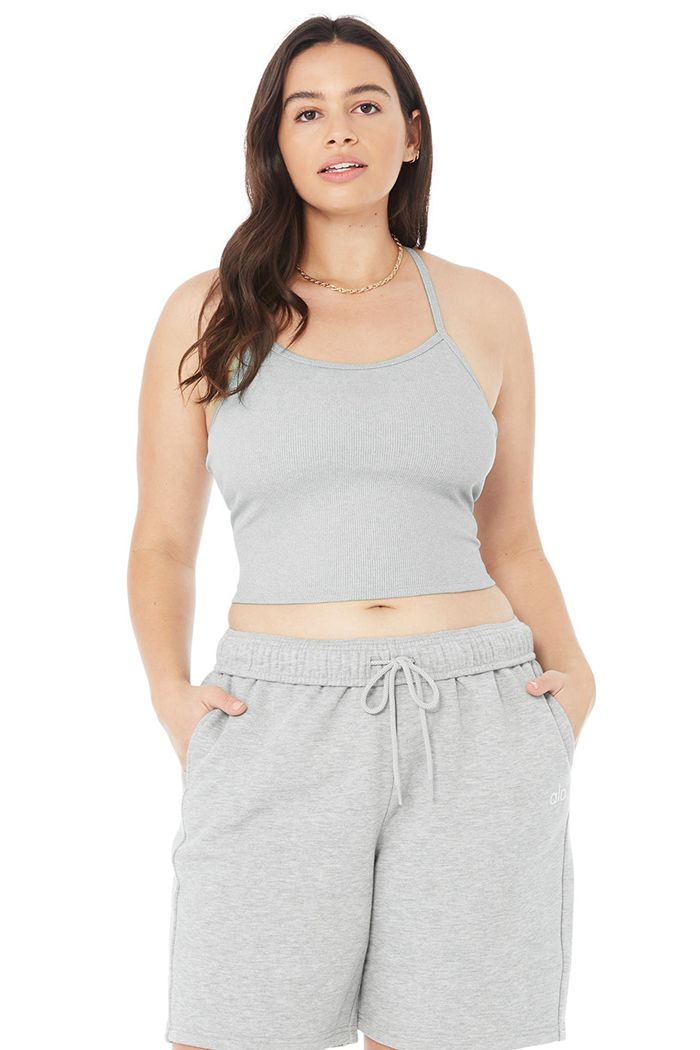 Alo Yoga Alosoft Ribbed Crop Calm Women's Tank Tops Grey | 74QOCJWNB