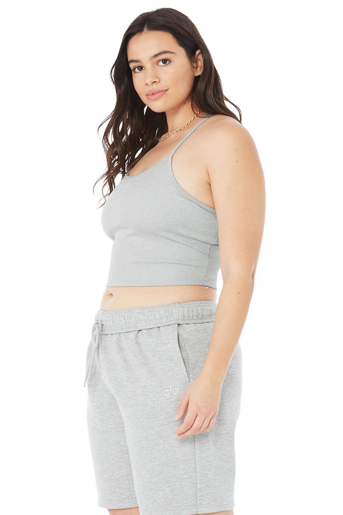 Alo Yoga Alosoft Ribbed Crop Calm Women's Tank Tops Grey | 74QOCJWNB