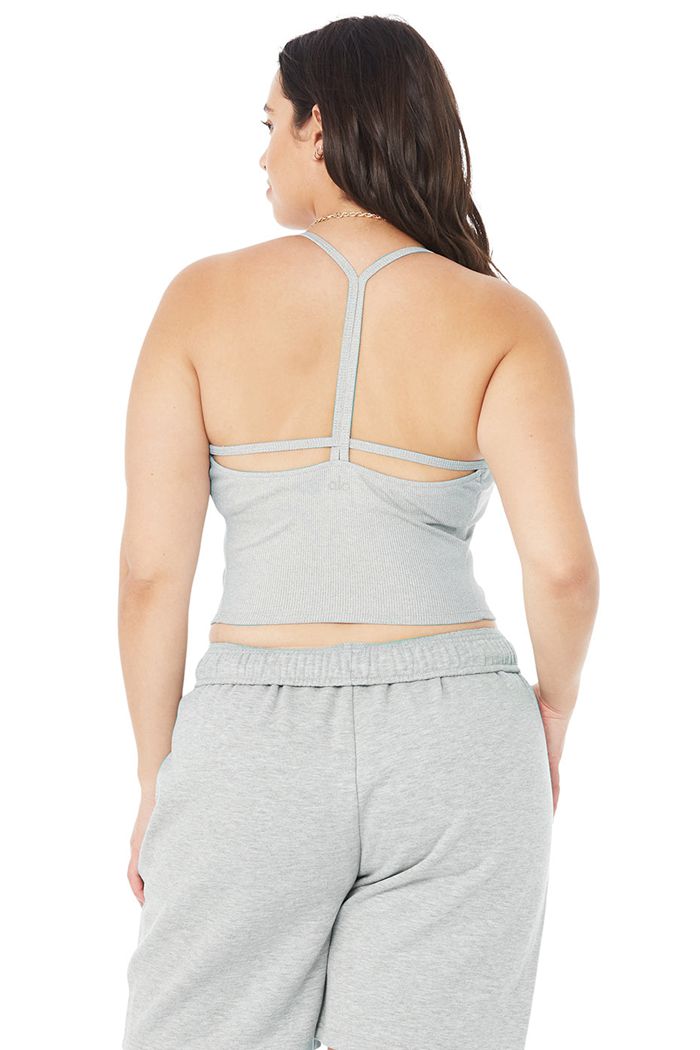 Alo Yoga Alosoft Ribbed Crop Calm Women's Tank Tops Grey | 74QOCJWNB