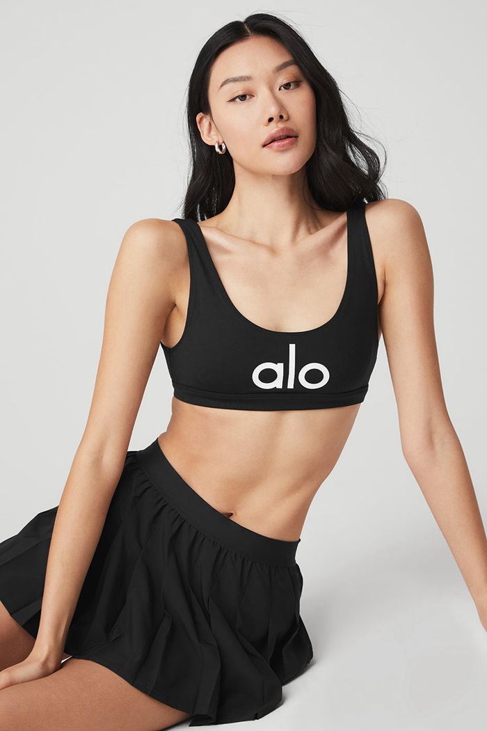 Alo Yoga Ambient Logo Women's Bras Black White | 35ROBPJVE