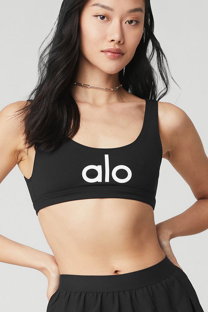 Alo Yoga Ambient Logo Women's Bras Black White | 35ROBPJVE