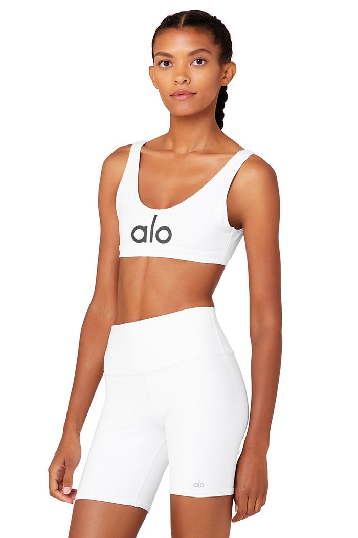 Alo Yoga Ambient Logo Women's Bras White | 01FWVICMQ