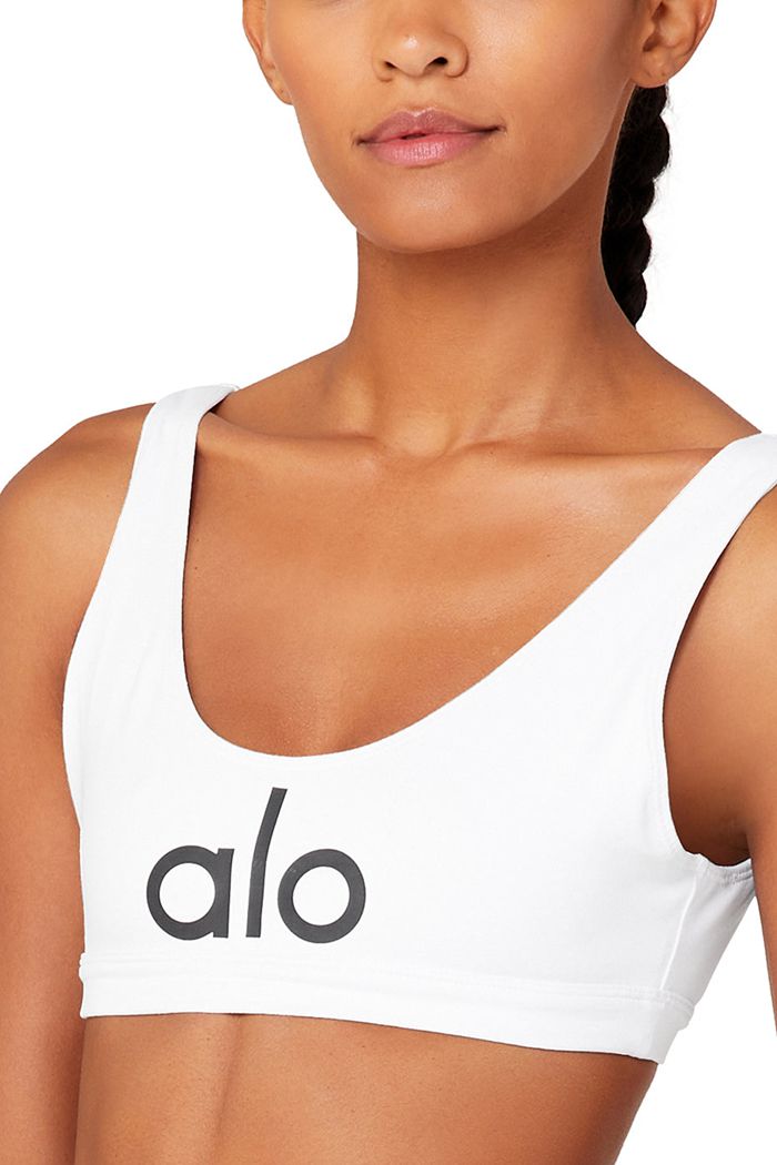 Alo Yoga Ambient Logo Women's Bras White | 01FWVICMQ