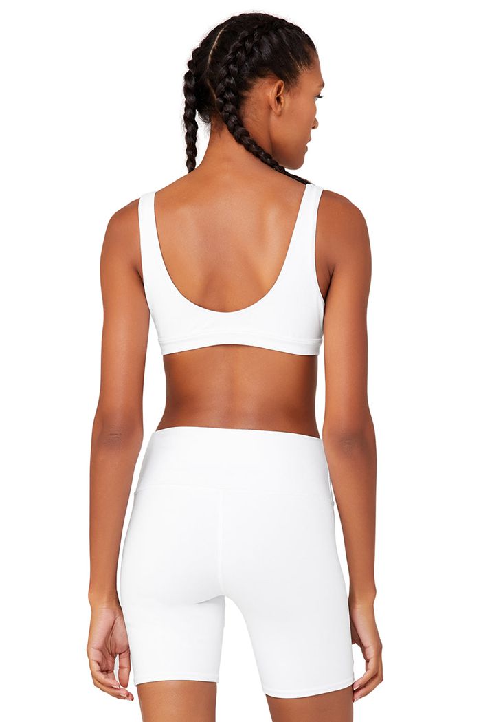 Alo Yoga Ambient Logo Women's Bras White | 01FWVICMQ