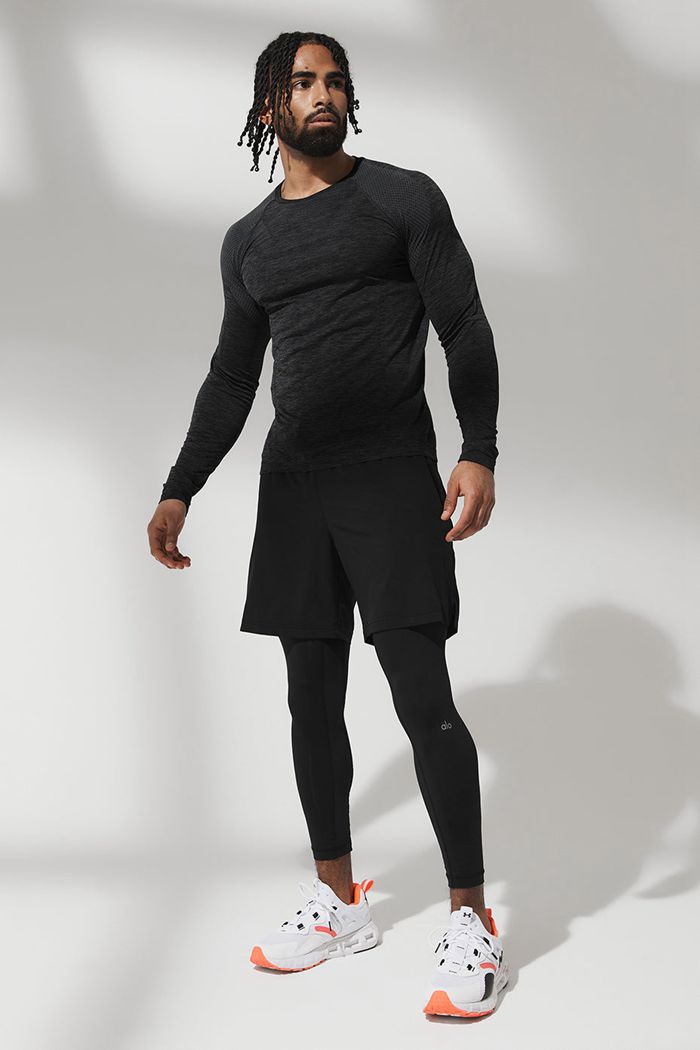 Alo Yoga Amplify Seamless Men's Long Sleeve Black | 36MVTUBRZ