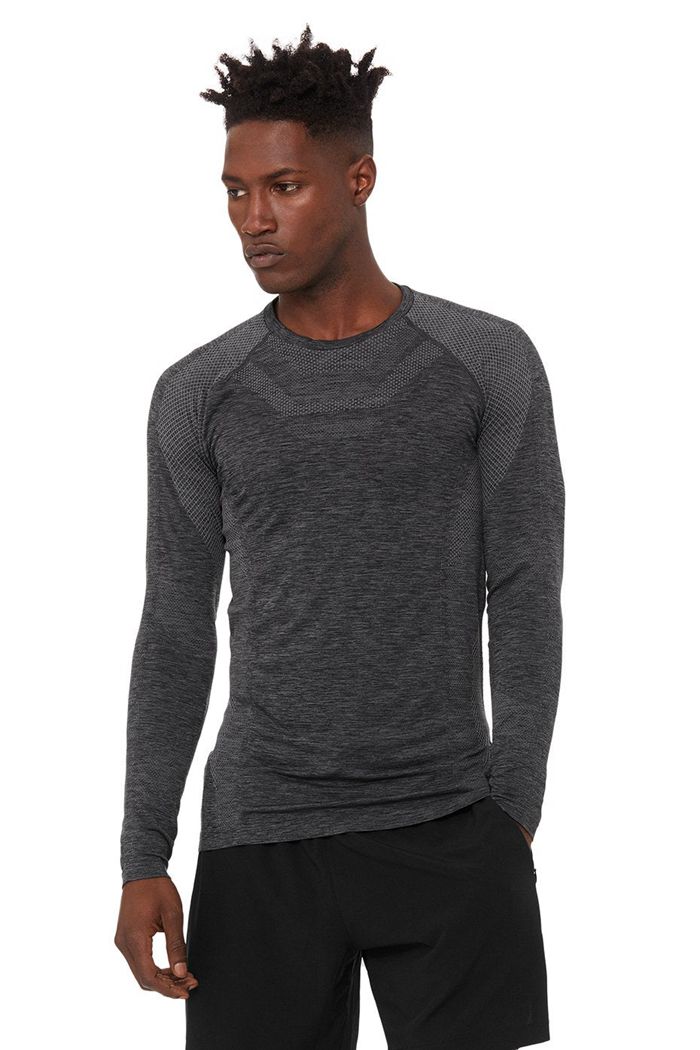 Alo Yoga Amplify Seamless Men\'s Long Sleeve Black | 36MVTUBRZ