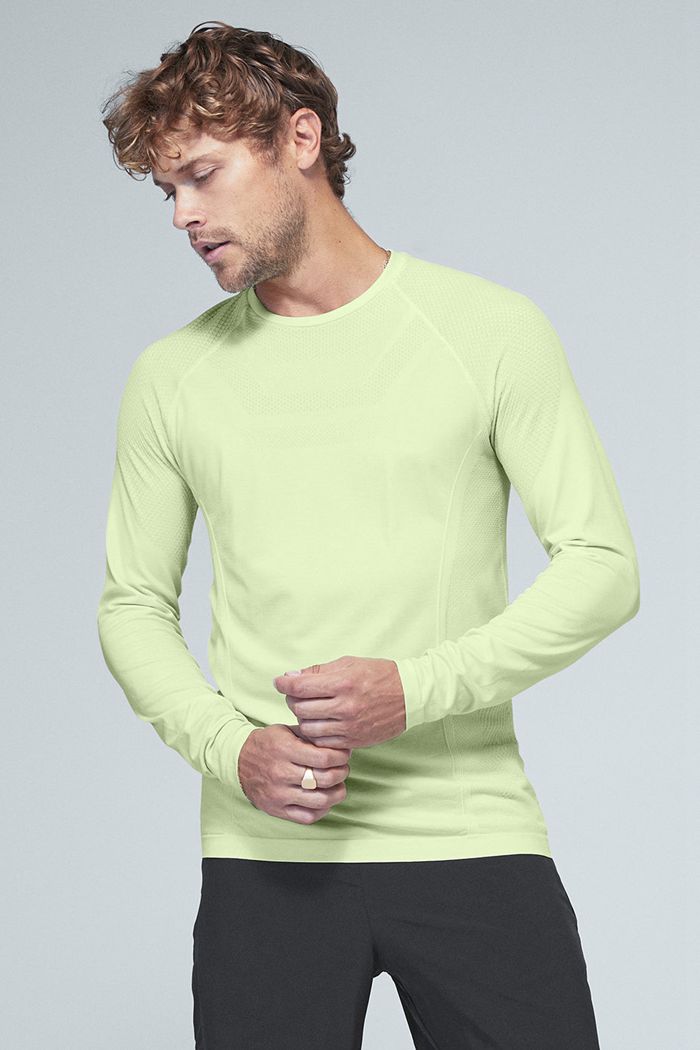 Alo Yoga Amplify Seamless Men's Long Sleeve Green | 62UTYNZEO