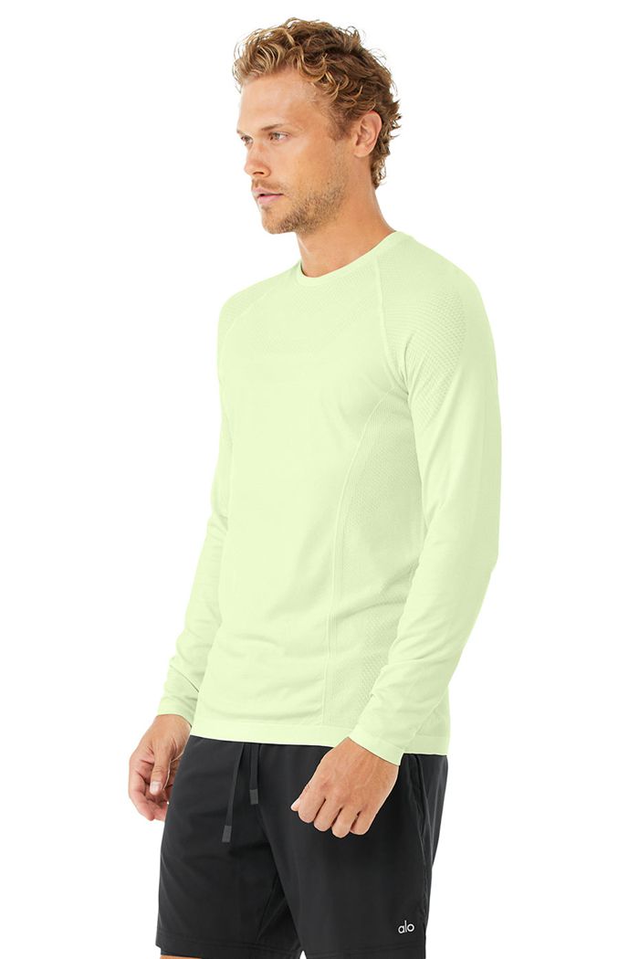 Alo Yoga Amplify Seamless Men\'s Long Sleeve Green | 62UTYNZEO