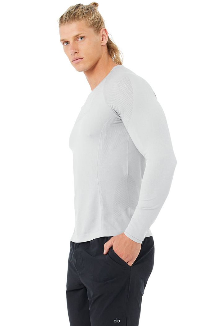 Alo Yoga Amplify Seamless Men's Long Sleeve Grey | 79VYDAEKT