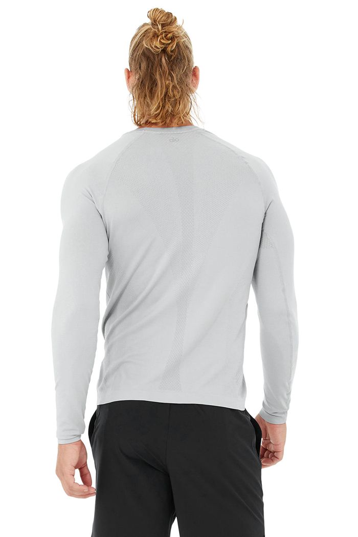 Alo Yoga Amplify Seamless Men's Long Sleeve Grey | 79VYDAEKT