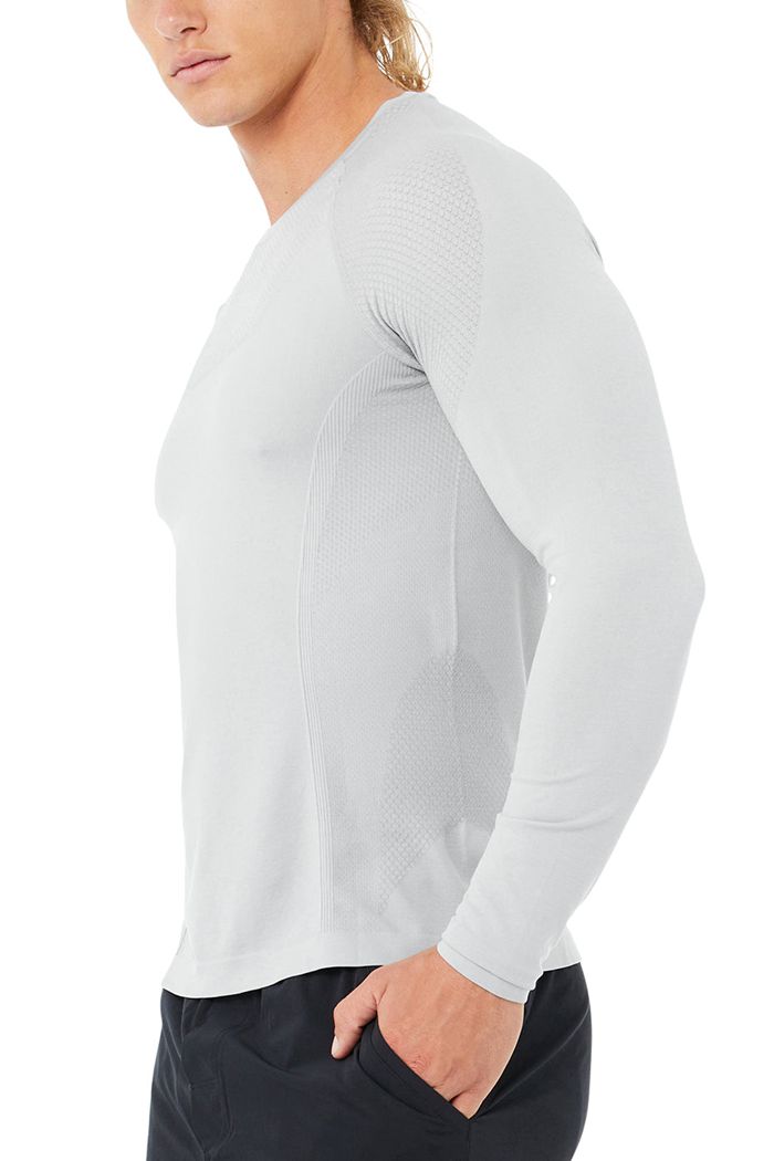 Alo Yoga Amplify Seamless Men's Long Sleeve Grey | 79VYDAEKT