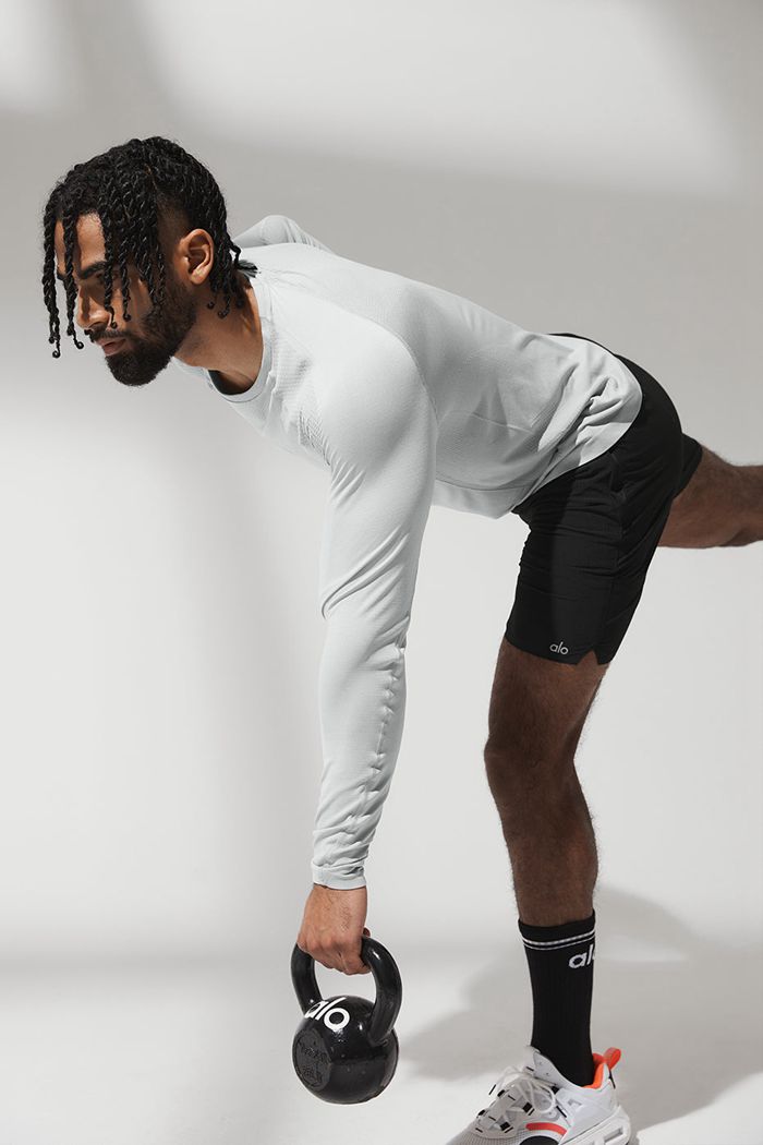 Alo Yoga Amplify Seamless Men's Long Sleeve Grey | 79VYDAEKT