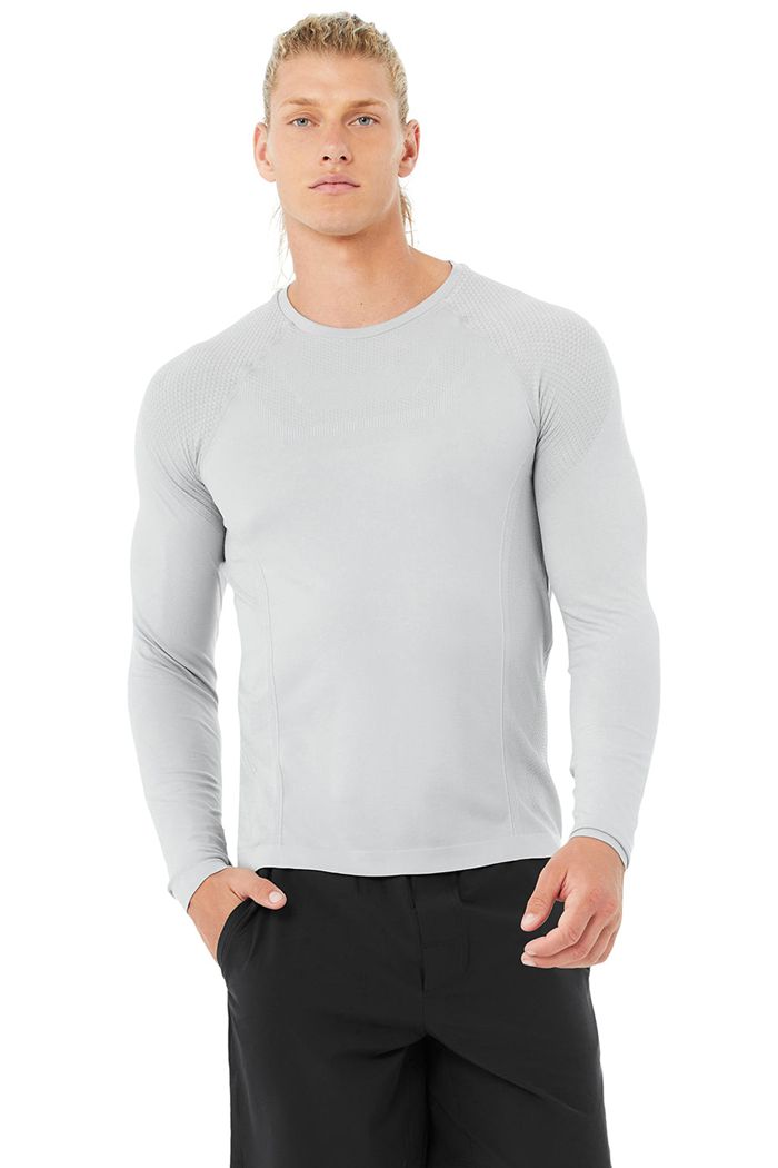 Alo Yoga Amplify Seamless Men\'s Long Sleeve Grey | 79VYDAEKT