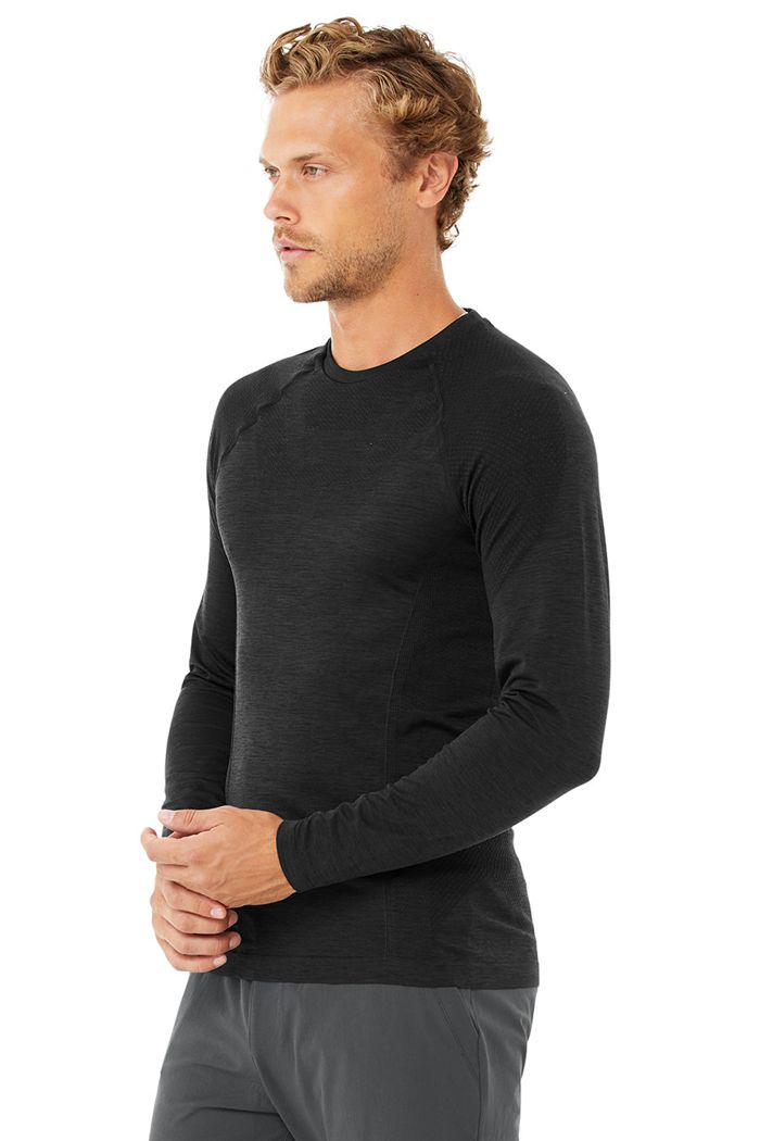 Alo Yoga Amplify Seamless Men's Long Sleeve Black | 95OQMKVNS