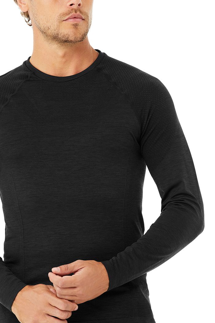 Alo Yoga Amplify Seamless Men's Long Sleeve Black | 95OQMKVNS