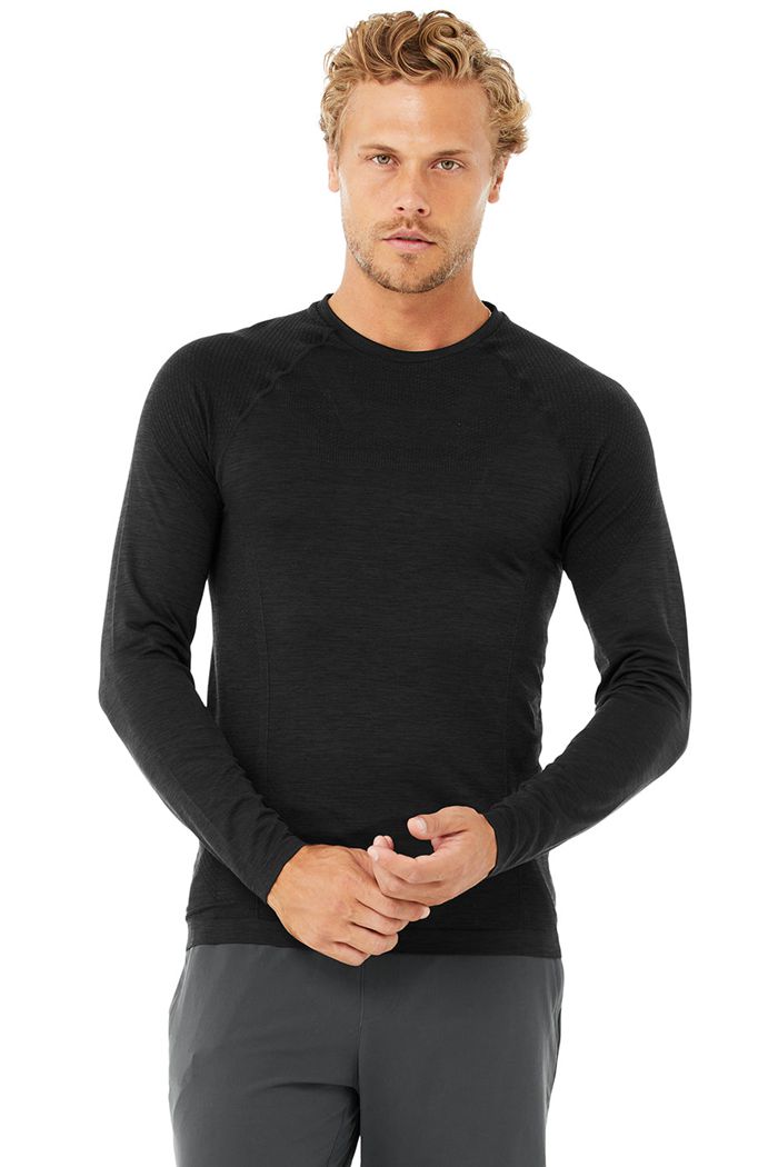 Alo Yoga Amplify Seamless Men\'s Long Sleeve Black | 95OQMKVNS