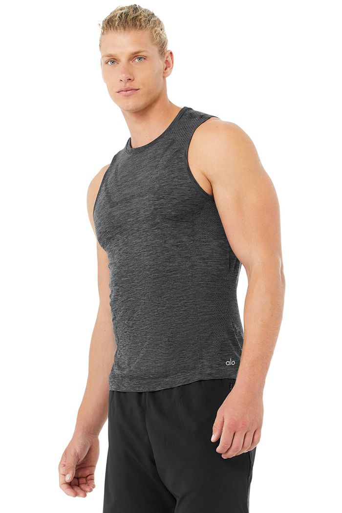 Alo Yoga Amplify Seamless Muscle Men's Tank Tops Black | 21ZMVLGAW