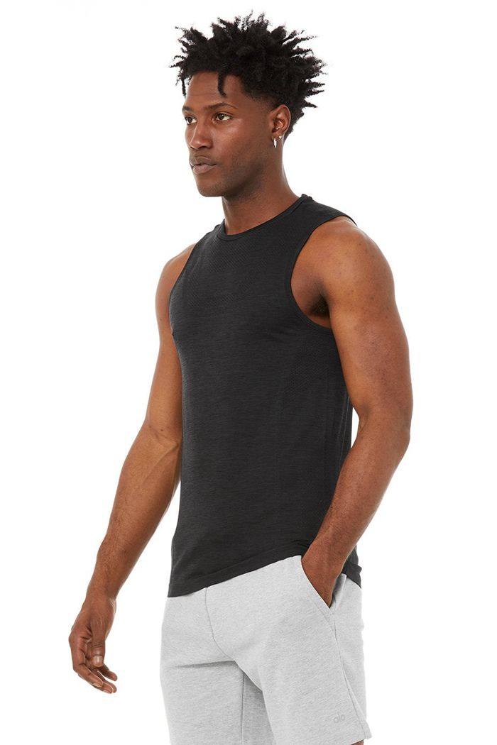 Alo Yoga Amplify Seamless Muscle Men\'s Tank Tops Black | 24KTVYOXQ