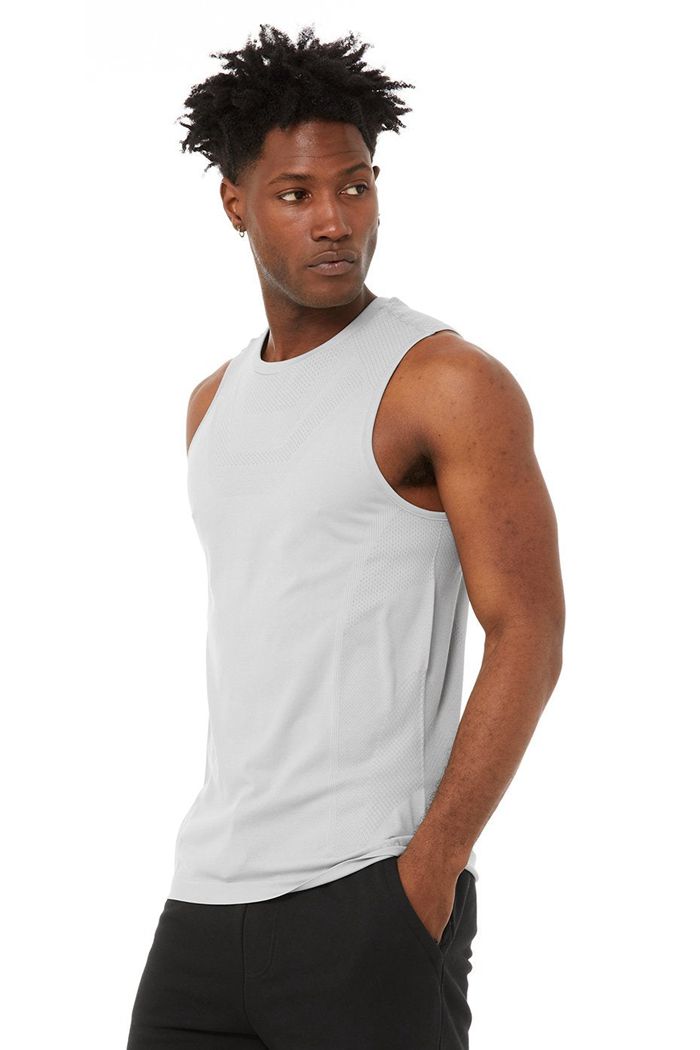 Alo Yoga Amplify Seamless Muscle Men\'s Tank Tops Grey | 49GWUPBHJ