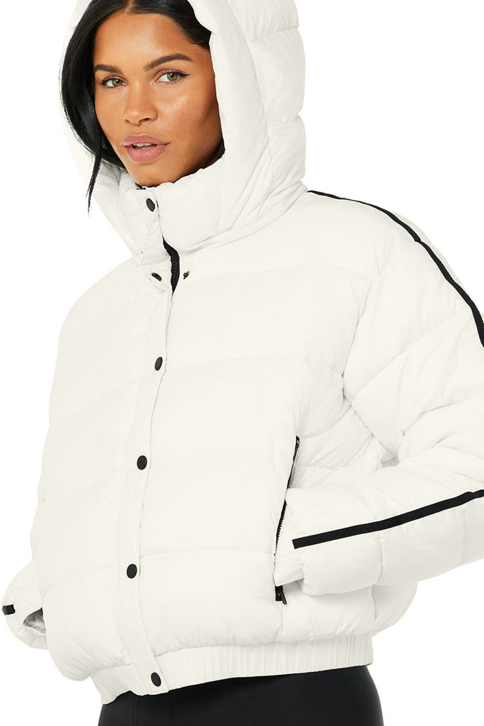 Alo Yoga Aspen Love Puffer Women's Jackets White | 36ZNUAIFV