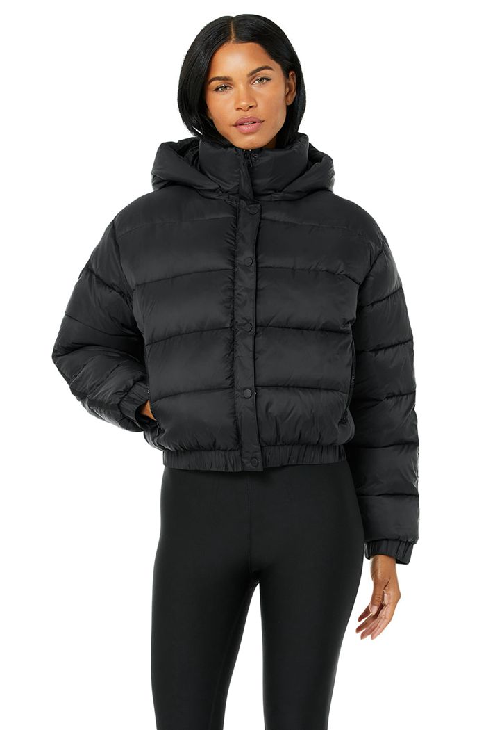 Alo Yoga Aspen Love Puffer Women\'s Jackets Black | 95KJPSDXC