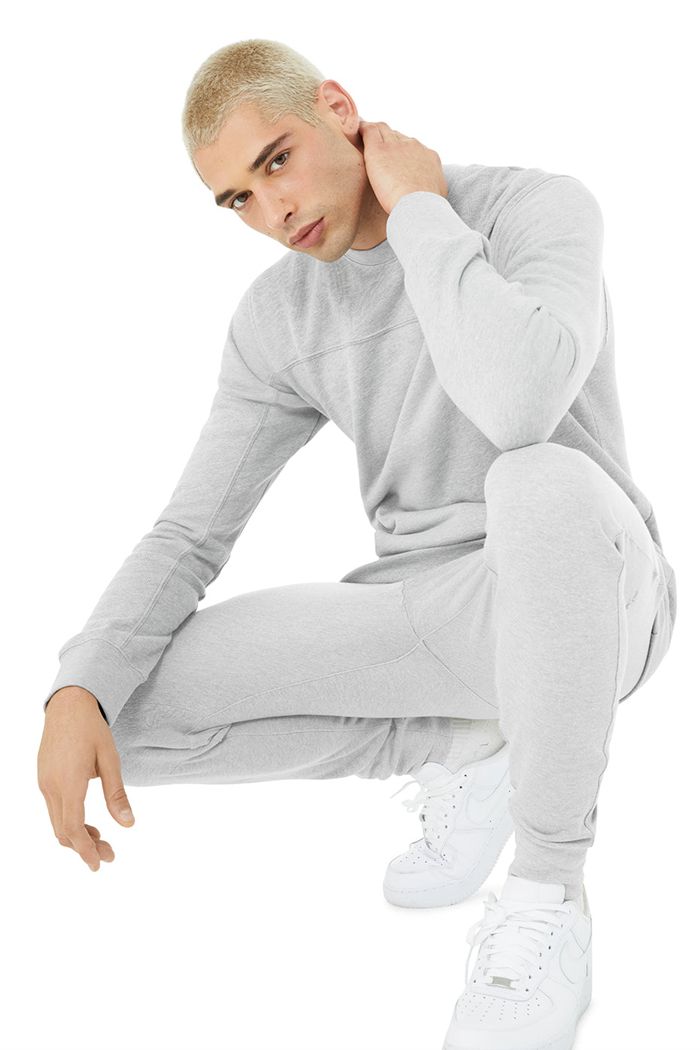 Alo Yoga Base Sweatshirt Men's Long Sleeve Grey | 80YHFLKDT