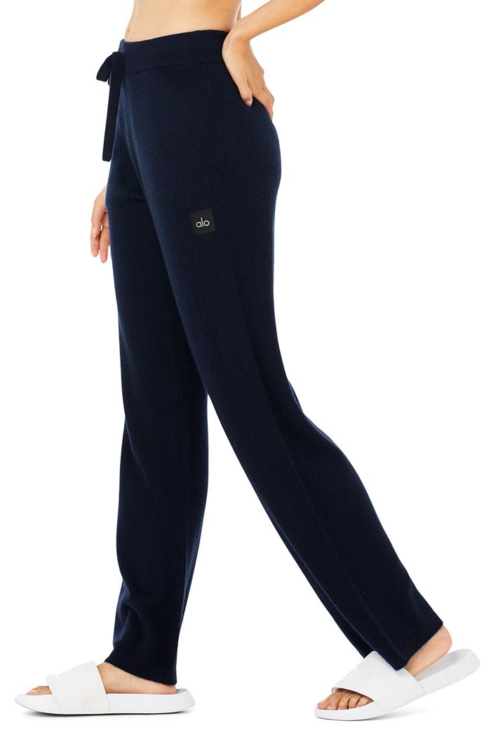 Alo Yoga Cashmere High-Waist Jet Set Wide Leg Women's Pants Navy | 60FNVROLS