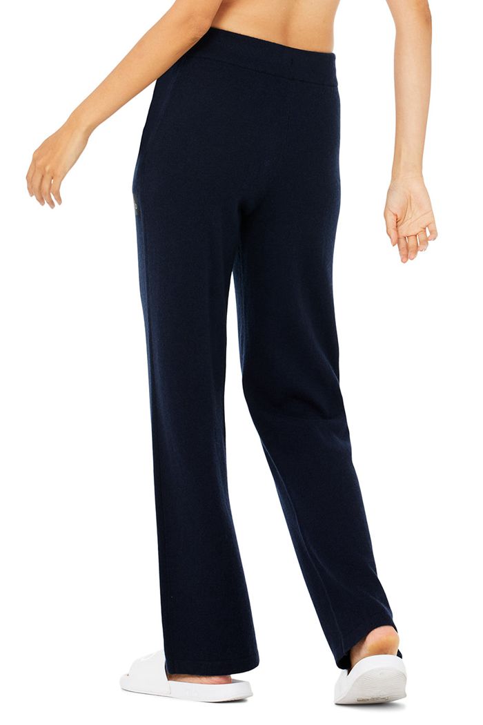 Alo Yoga Cashmere High-Waist Jet Set Wide Leg Women's Pants Navy | 60FNVROLS