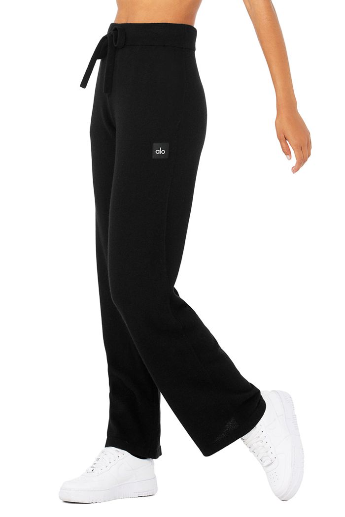 Alo Yoga Cashmere High-Waist Jet Set Wide Leg Women\'s Pants Black | 69YRAQWTI