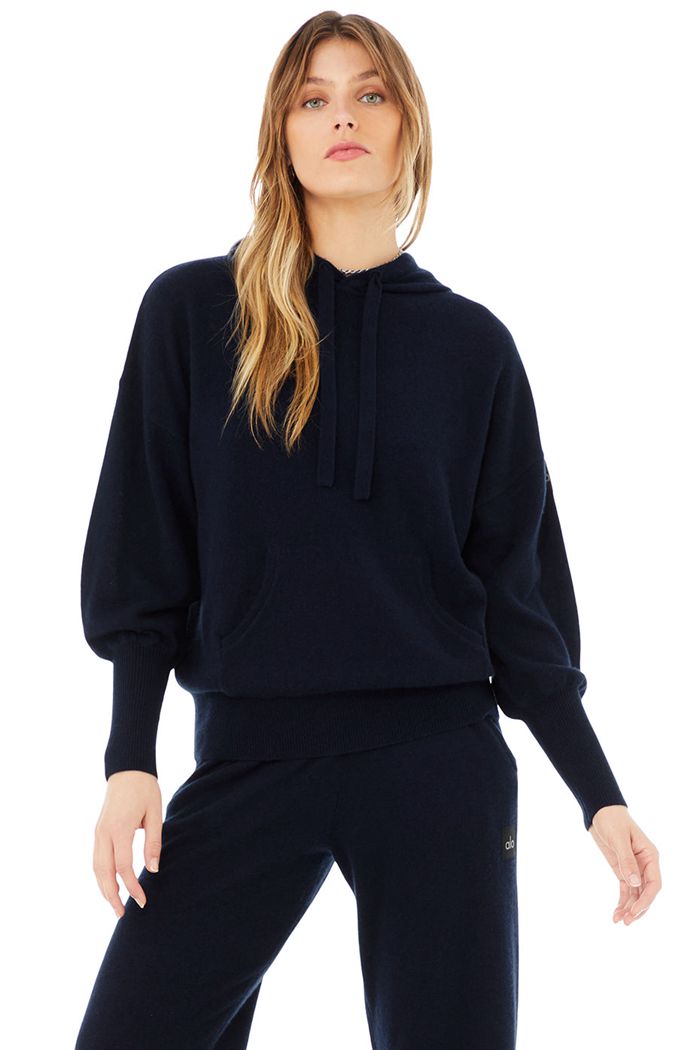 Alo Yoga Cashmere Jet Set Women's Hoodie Navy | 26OUDWJXY