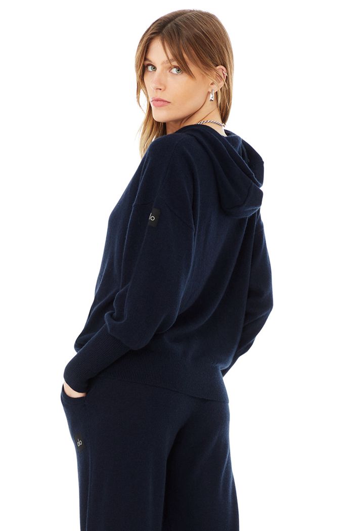 Alo Yoga Cashmere Jet Set Women's Hoodie Navy | 26OUDWJXY