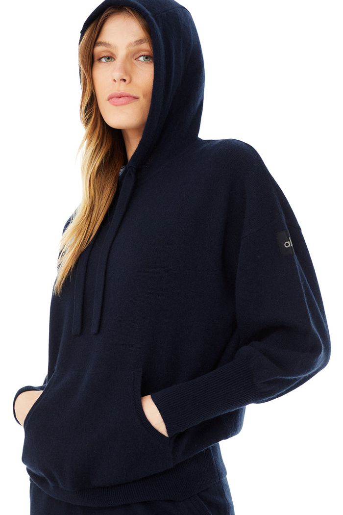 Alo Yoga Cashmere Jet Set Women's Hoodie Navy | 26OUDWJXY